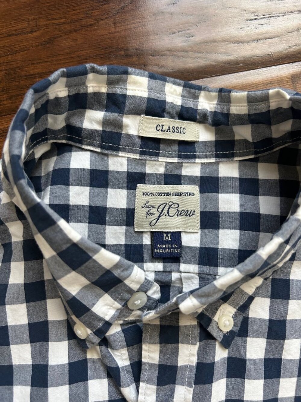 J.Crew Men's Navy and White Gingham Button-Front Shirt M medium - Picture 2 of 5